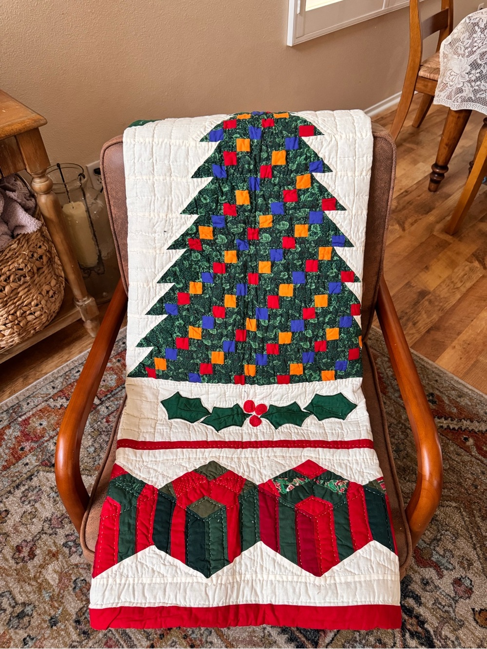 Christmas Tree Patchwork Quilt 58x50 Holiday Throw Presents Holly Appliqué